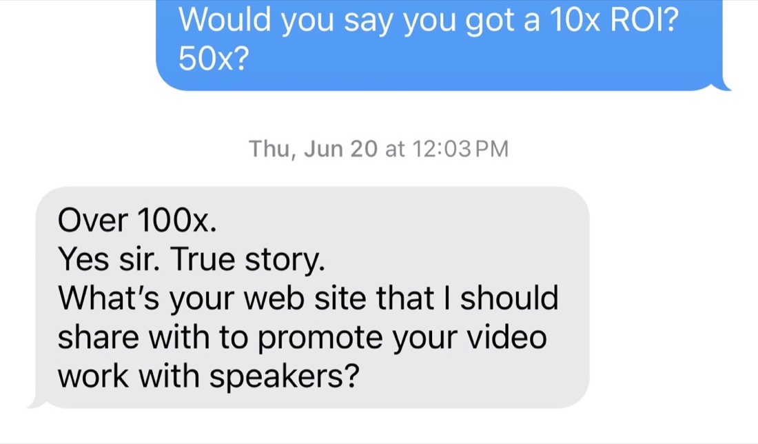 Client testimonial about over 100x ROI
