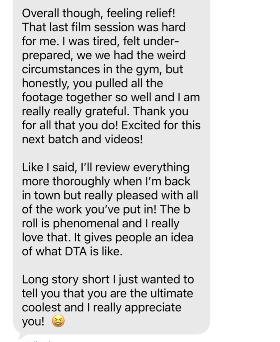 Client testimonial about feeling relieved and grateful